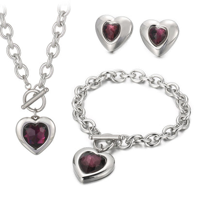 Fashion Heart Shape Stainless Steel Plating Inlay Glass Bracelets Earrings Necklace