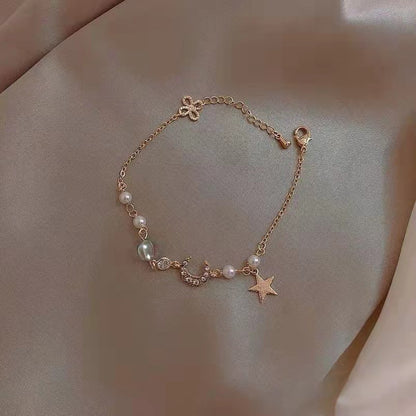 Sweet Heart Shape Alloy Pearl Inlay Rhinestones Women's Bracelets 1 Piece