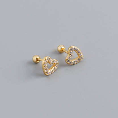 Fashion Heart Shape Sterling Silver Plating Zircon Ear Studs 1 Pair