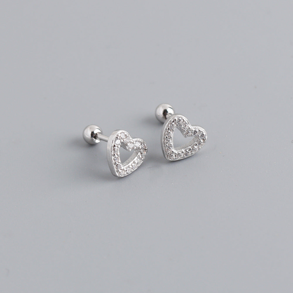 Fashion Heart Shape Sterling Silver Plating Zircon Ear Studs 1 Pair