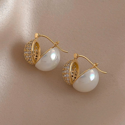 1 Pair Fashion Geometric Inlay Copper Pearl Zircon Ear Studs