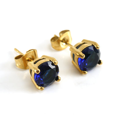 Fashion Round Titanium Steel Plating Inlay Zircon Ear Studs 1 Pair