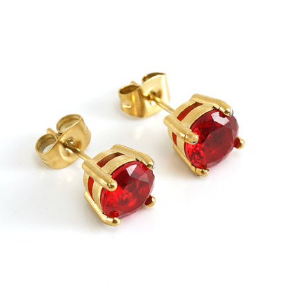 Fashion Round Titanium Steel Plating Inlay Zircon Ear Studs 1 Pair