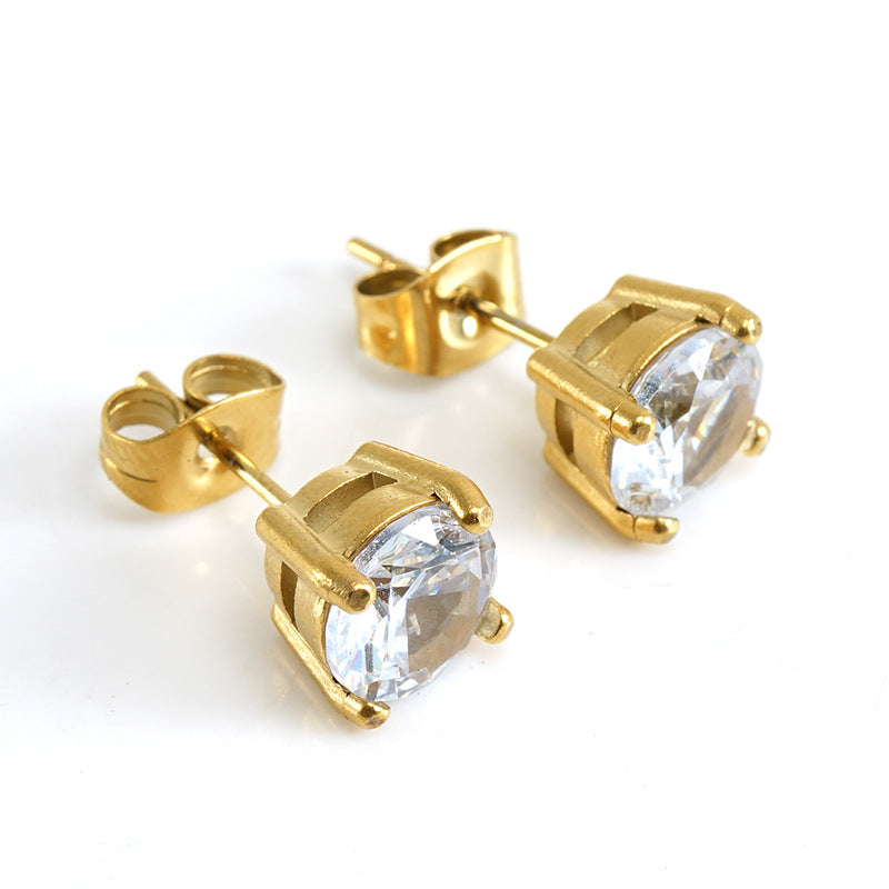 Simple Style Round Stainless Steel Plating Inlay Zircon Ear Studs 1 Pair