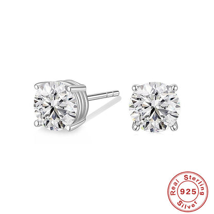 Simple Style Round Silver Plating Inlay Zircon Ear Studs 1 Pair