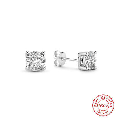 Simple Style Round Silver Plating Inlay Zircon Ear Studs 1 Pair