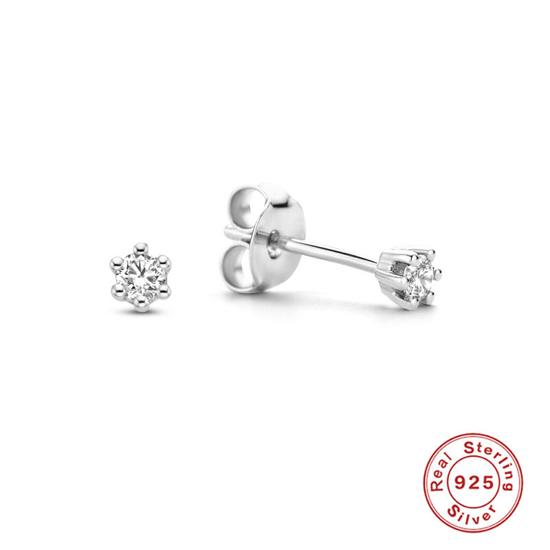 Simple Style Round Silver Plating Inlay Zircon Ear Studs 1 Pair