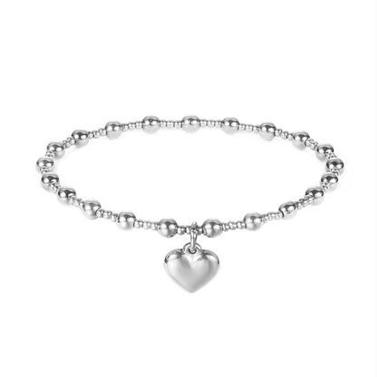 Fashion Heart Shape Stainless Steel Beaded Plating Bangle 1 Piece