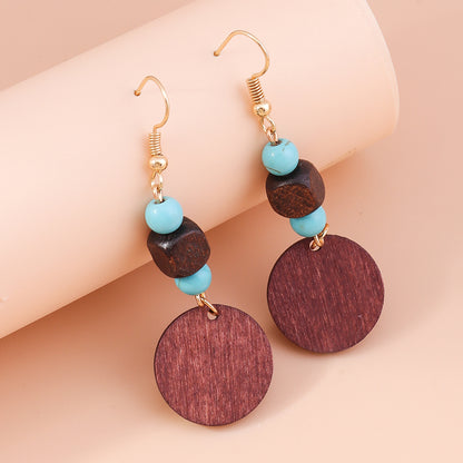 Retro Round Cattle Leopard Alloy Wood Inlay Turquoise Women's Drop Earrings 1 Pair