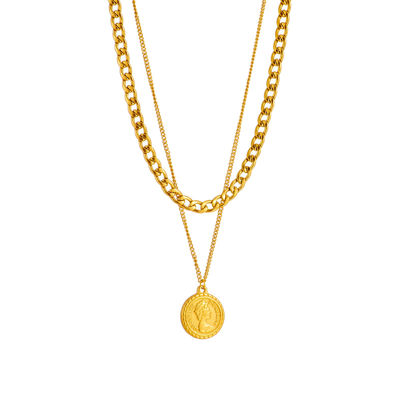 Basic Coin Titanium Steel Gold Plated Gold Plated Layered Necklaces