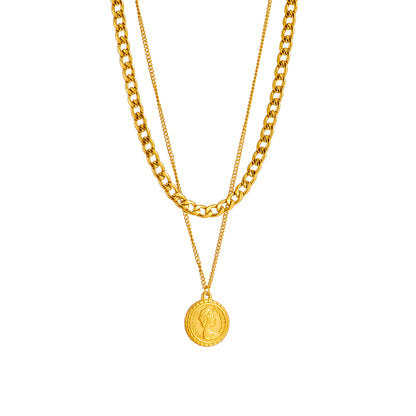 Basic Coin Titanium Steel Gold Plated Gold Plated Layered Necklaces