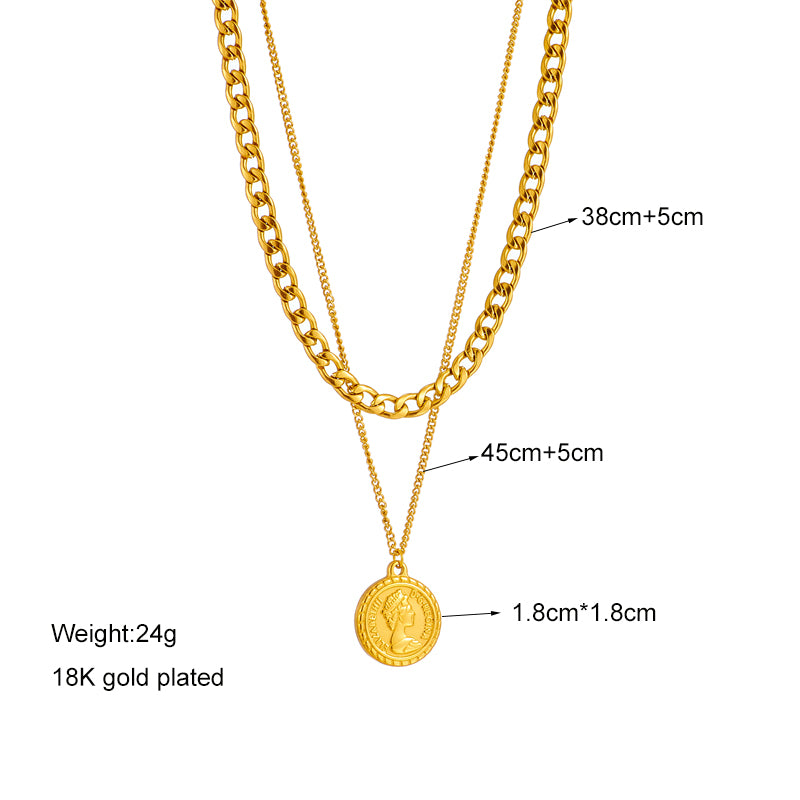 Basic Coin Titanium Steel Gold Plated Gold Plated Layered Necklaces