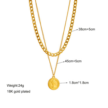 Basic Coin Titanium Steel Gold Plated Gold Plated Layered Necklaces