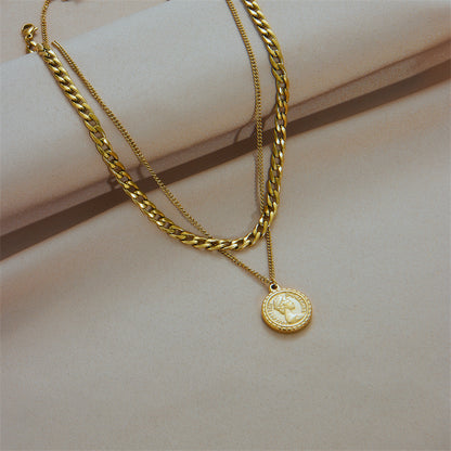 Basic Coin Titanium Steel Gold Plated Gold Plated Layered Necklaces