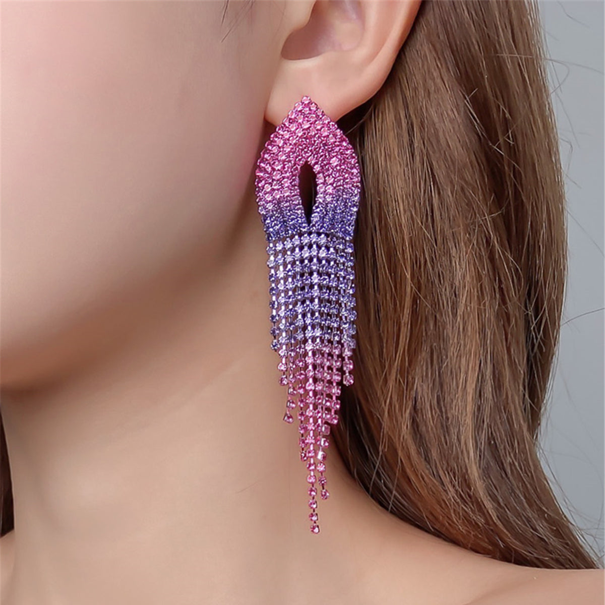 Retro Alloy Rhinestone Tassel Earrings Daily Unset Drop Earrings