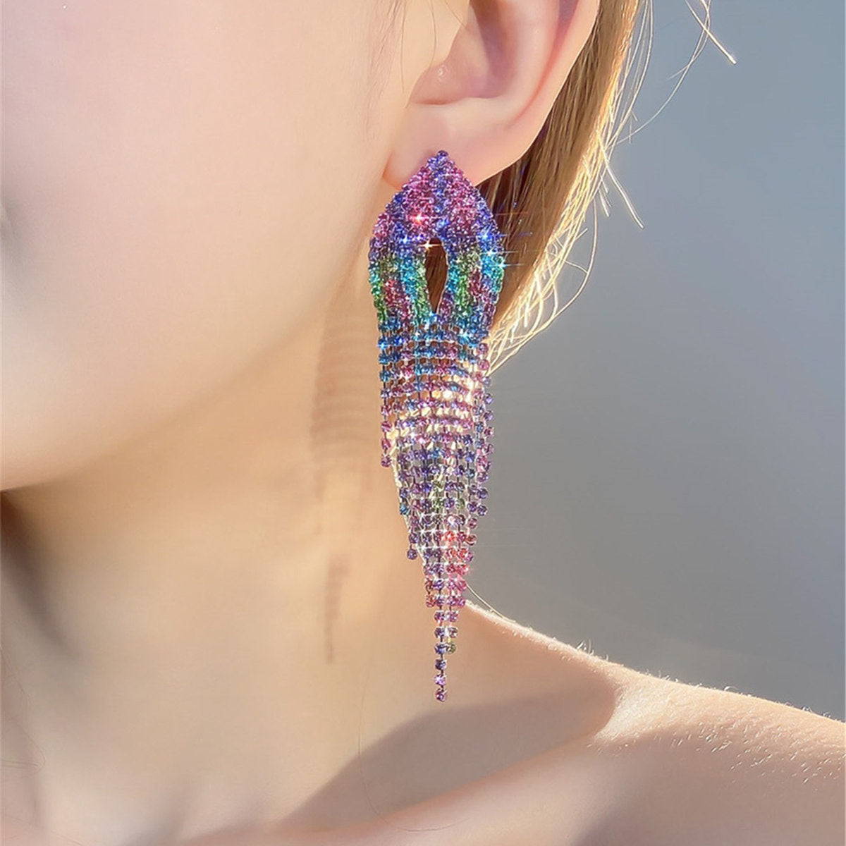 Retro Alloy Rhinestone Tassel Earrings Daily Unset Drop Earrings