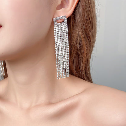 Retro Alloy Rhinestone Tassel Earrings Daily Unset Drop Earrings