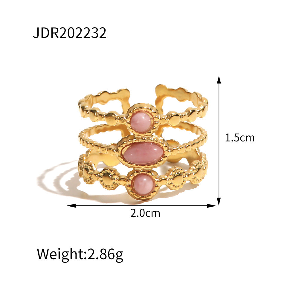 Fashion Geometric Stainless Steel Irregular Artificial Gemstones Gold Plated Rings