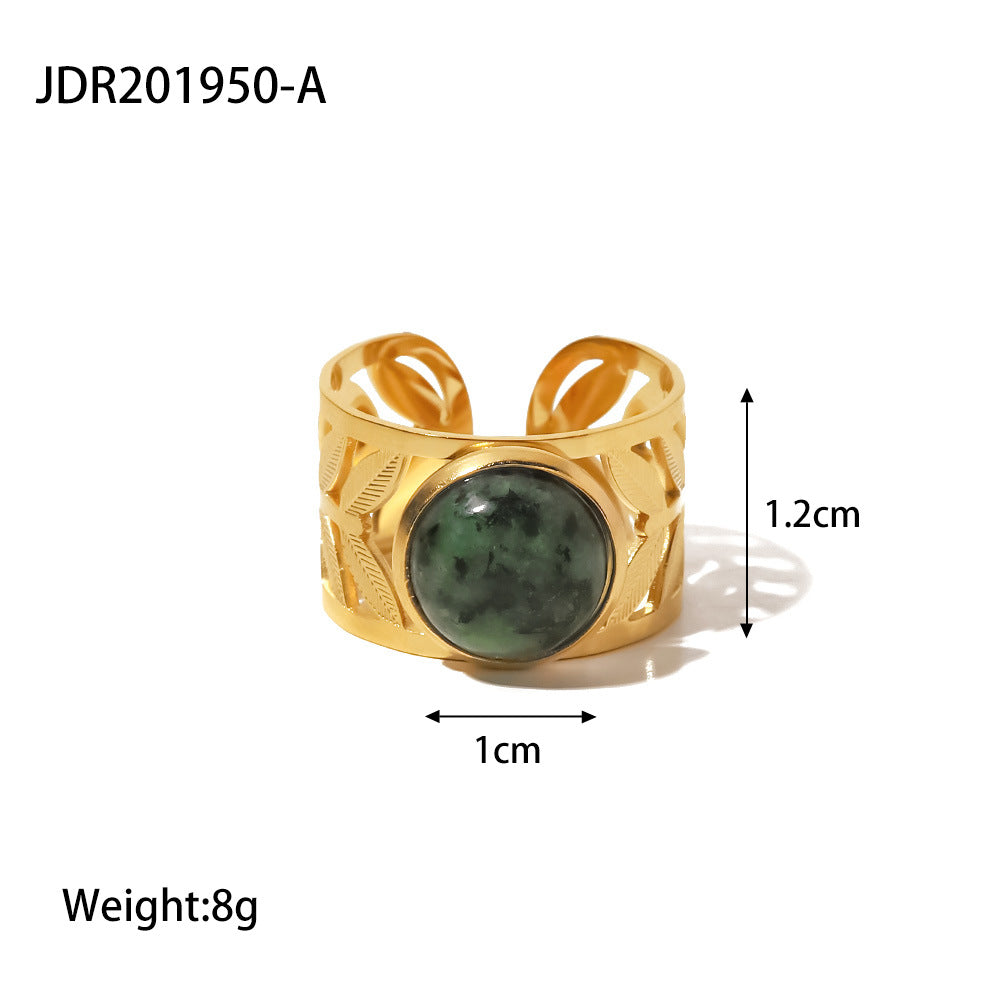 Fashion Geometric Stainless Steel Irregular Artificial Gemstones Gold Plated Rings