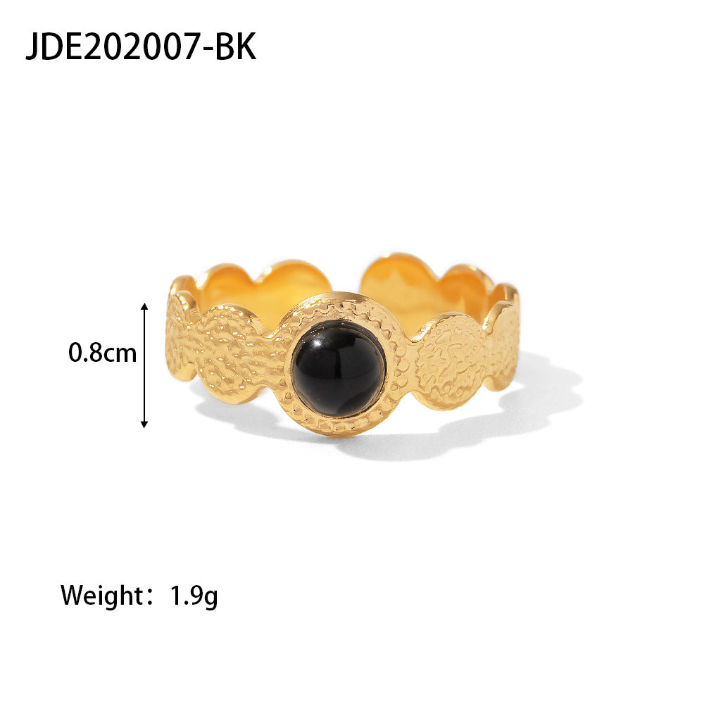 Fashion Geometric Stainless Steel Irregular Artificial Gemstones Gold Plated Rings