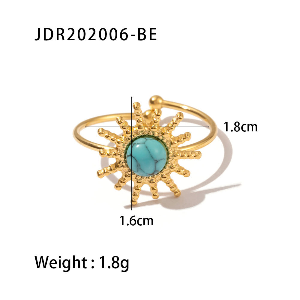 Fashion Geometric Stainless Steel Irregular Artificial Gemstones Gold Plated Rings