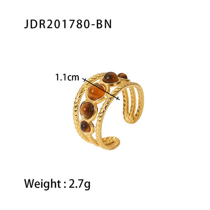 Fashion Geometric Stainless Steel Irregular Artificial Gemstones Gold Plated Rings