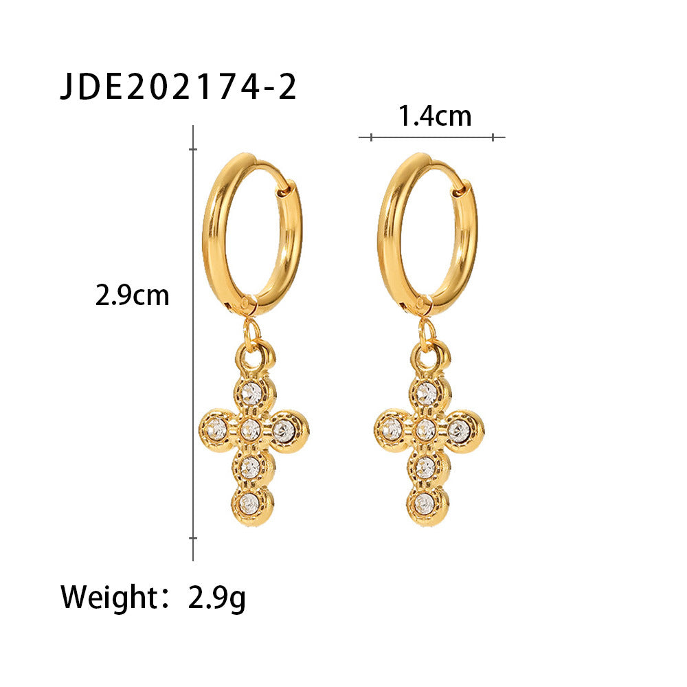 1 Pair Fashion Geometric Plating Titanium Steel Zircon Earrings