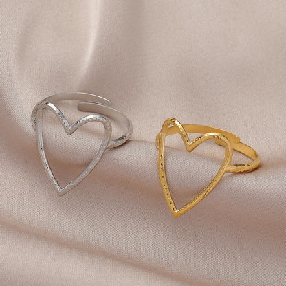 Simple Style Heart Shape Stainless Steel Plating Open Ring