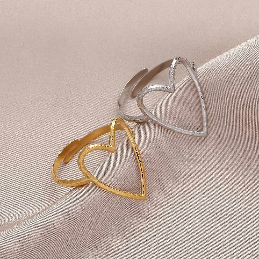 Simple Style Heart Shape Stainless Steel Plating Open Ring