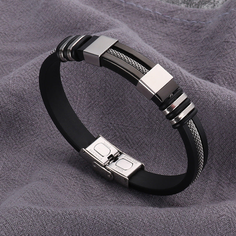 Fashion Solid Color Stainless Steel Silica Gel Plating Men'S Bangle