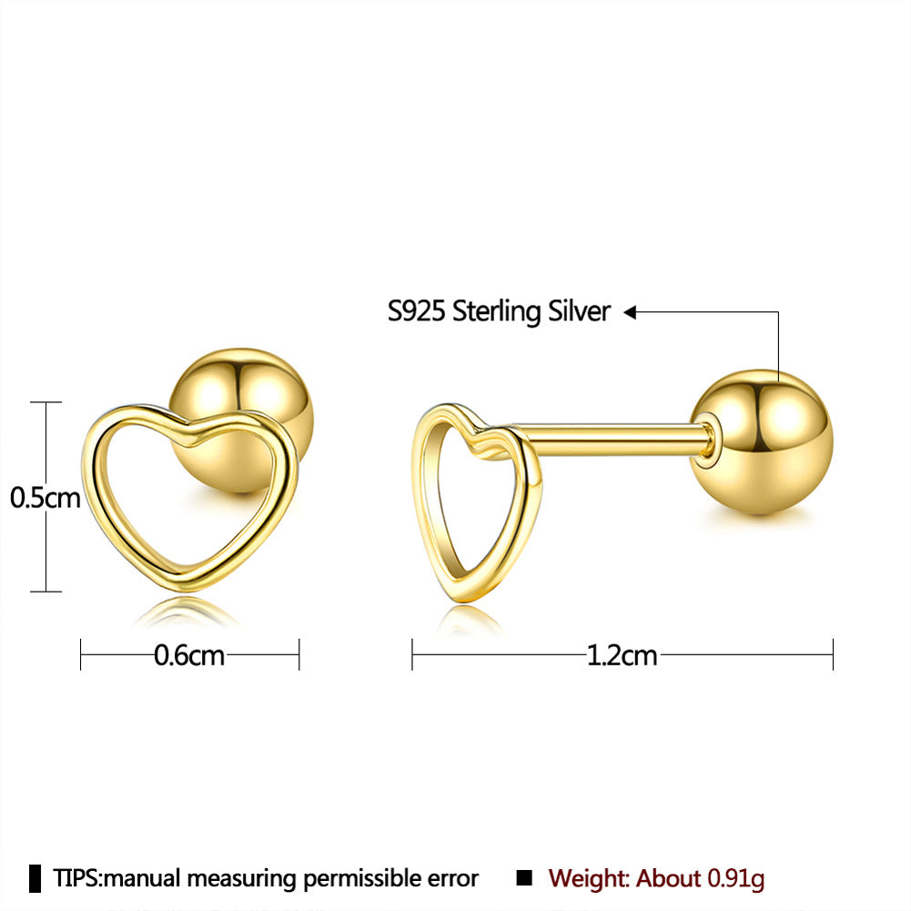 Simple Style Heart Shape Sterling Silver Plating Ear Studs 1 Pair