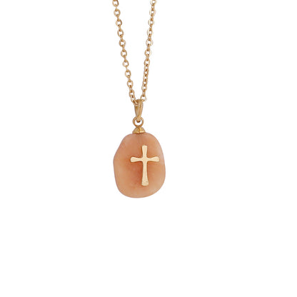 Fashion Cross Stainless Steel Natural Stone Plating Pendant Necklace