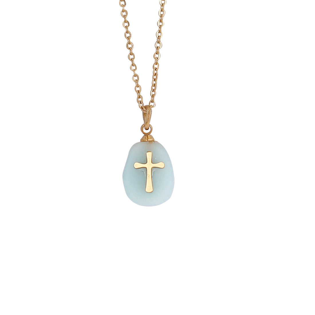 Fashion Cross Stainless Steel Natural Stone Plating Pendant Necklace