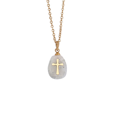 Fashion Cross Stainless Steel Natural Stone Plating Pendant Necklace