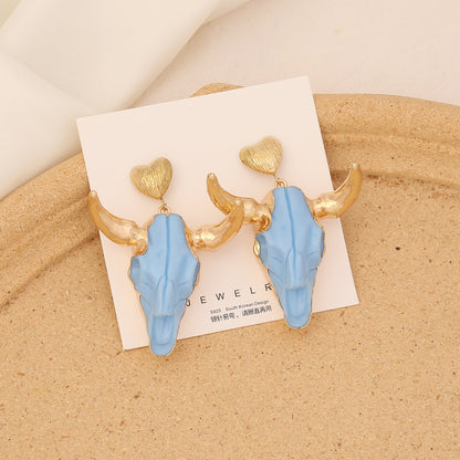 Novelty Cattle Stainless Steel Resin Plating Drop Earrings 1 Pair