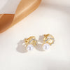 Fashion Round Heart Shape Flower Brass Inlay Artificial Pearls Rhinestones Opal Ear Clips 1 Pair