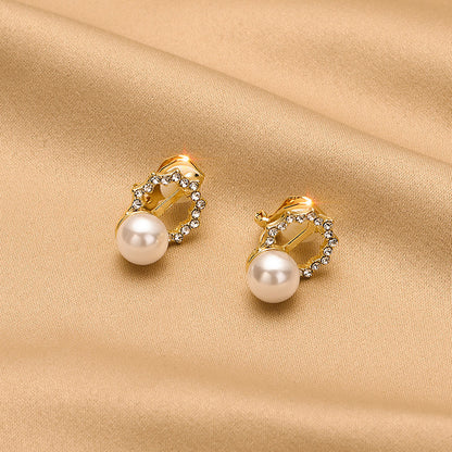 Retro Round Plaid Heart Shape Alloy Inlay Artificial Pearls Rhinestones Women's Ear Clips 1 Pair