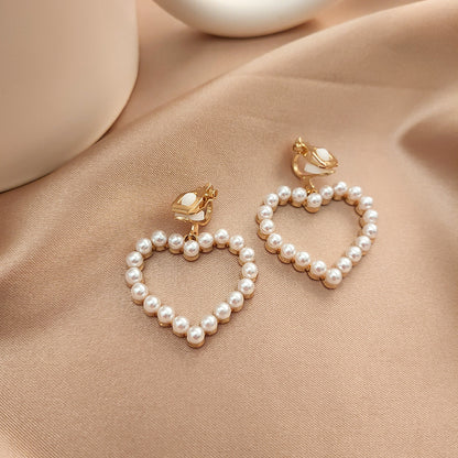 Retro Round Plaid Heart Shape Alloy Inlay Artificial Pearls Rhinestones Women's Ear Clips 1 Pair