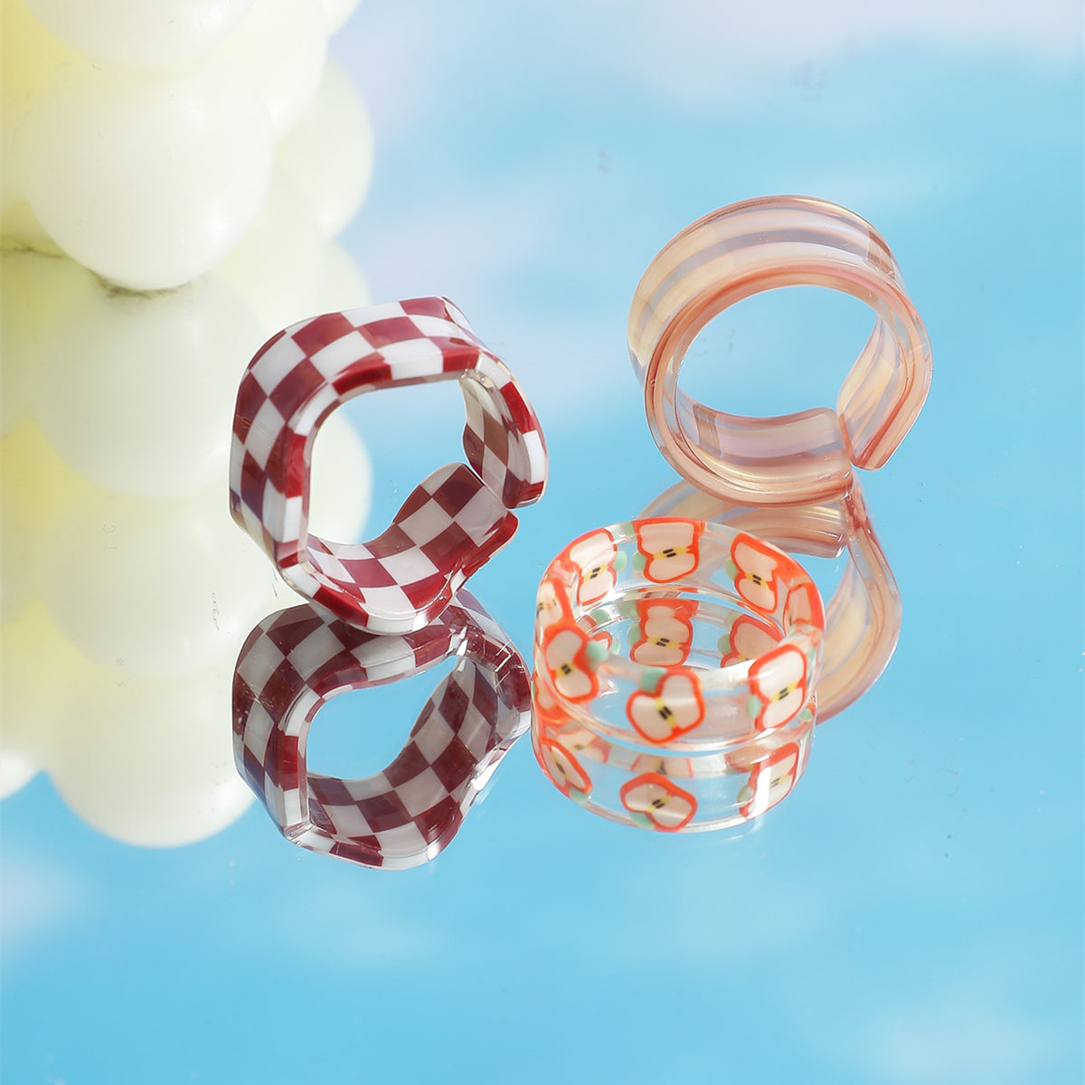 New Checkerboard Resin Ring Three-piece Set Wholesale