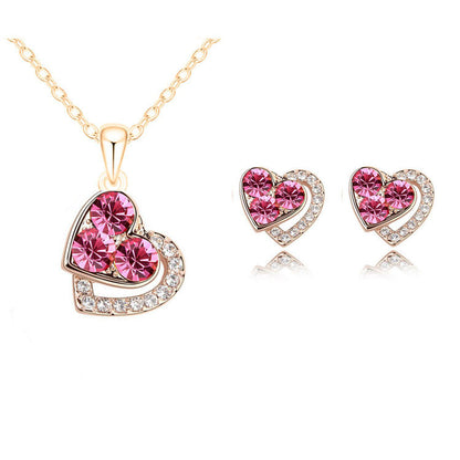 Fashion Heart Shape Alloy Inlay Artificial Gemstones Women's Earrings Necklace 1 Set
