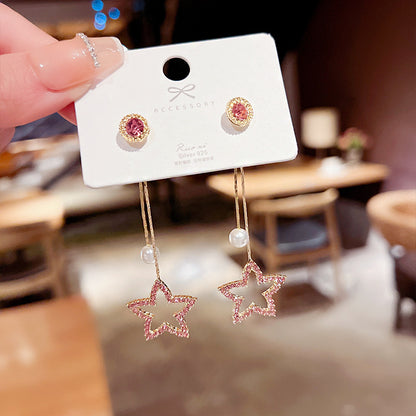 1 Pair Fashion Heart Shape Bow Knot Copper Inlay Zircon Drop Earrings