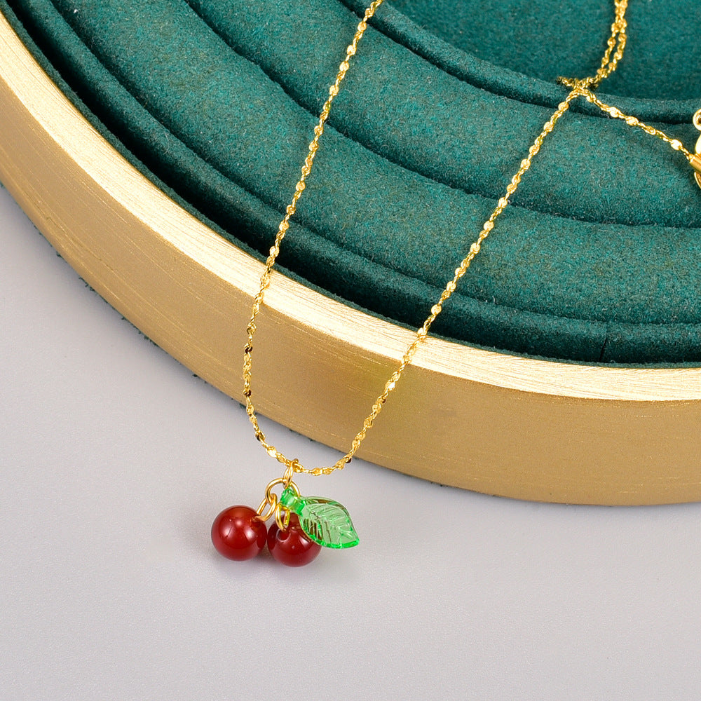 Simple Style Cherry Titanium Steel Gold Plated Pendant Necklace 1 Piece