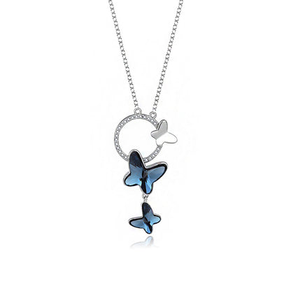 Fashion Butterfly Austrian Crystal Sterling Silver Necklace 1 Piece