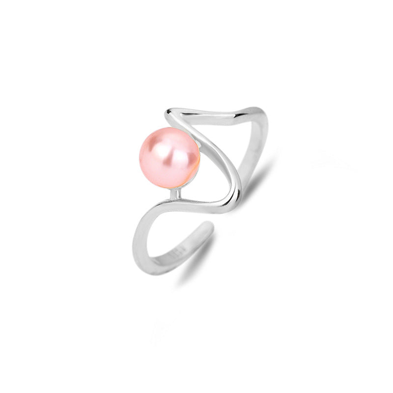 Fashion Geometric Sterling Silver Inlay Artificial Pearls Open Ring