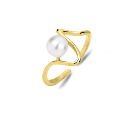 Fashion Geometric Sterling Silver Inlay Artificial Pearls Open Ring