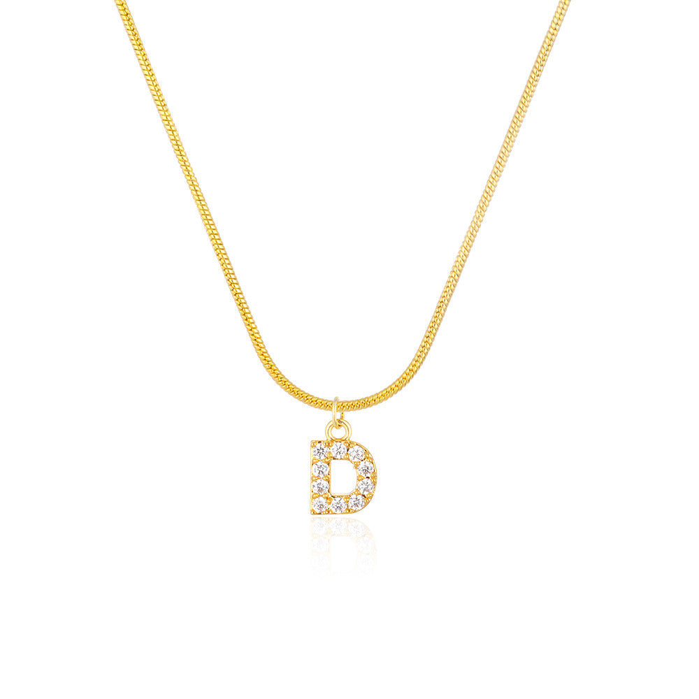 Classic Style Letter Titanium Steel 14k Gold Plated Zircon Pendant Necklace In Bulk