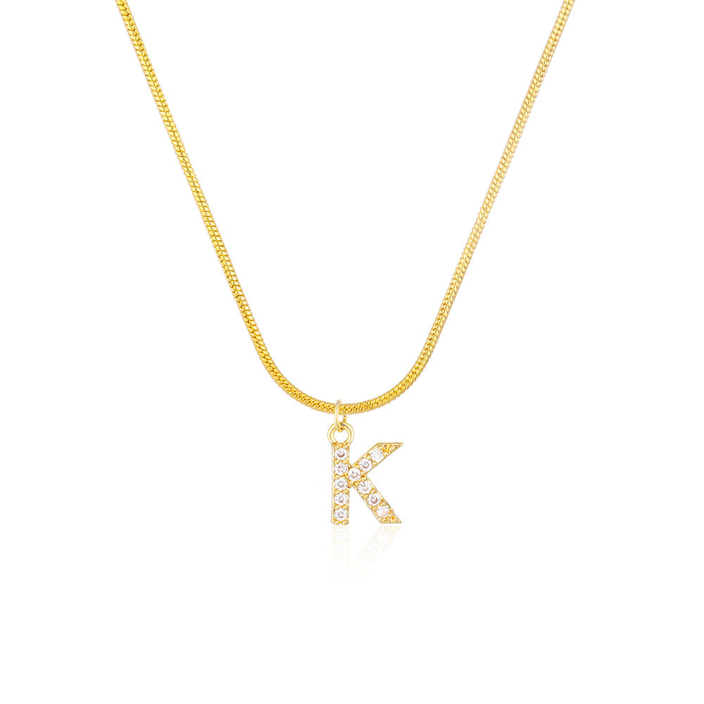 Classic Style Letter Titanium Steel 14k Gold Plated Zircon Pendant Necklace In Bulk