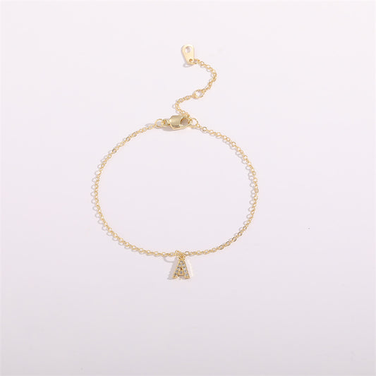 Fashion Letter Copper Gold Plated Zircon Women's Anklet 1 Piece