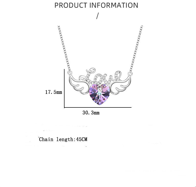 Elegant Letter Heart Shape Wings Austrian Crystal Sterling Silver Inlay Zircon Necklace 1 Piece