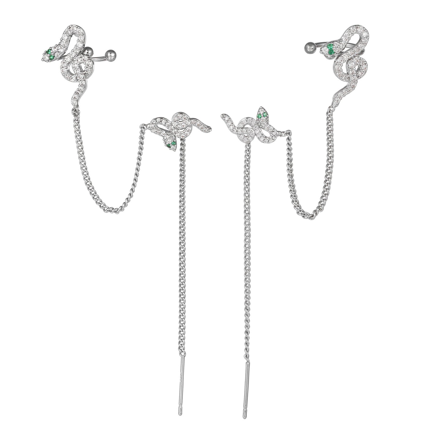 Fashion Star Tassel Brass Ear Clips Inlay Artificial Rhinestones Copper Earrings
